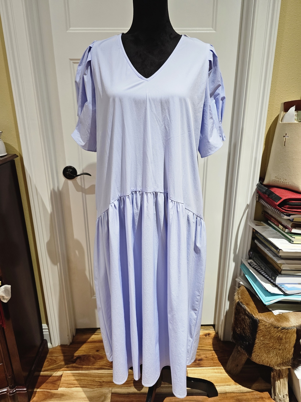 entro Light Blue V-Neck Tiered Maxi Dress, NWT